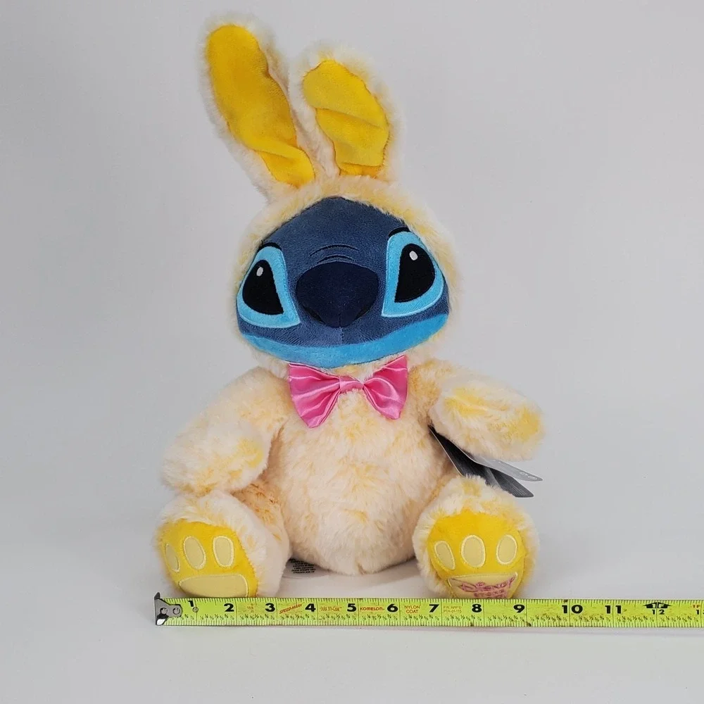 Disney Store 2021 Stitch Easter Bunny Plush Yellow Costume Pink Bow 15 Inch‎ NWT